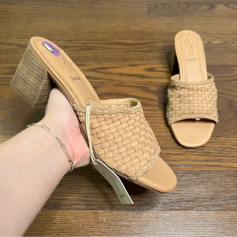 Joie woven tan block heel sandals made of genuine leather size 8.5
